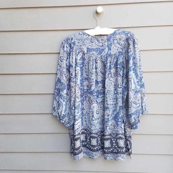 Ana Blue Gray Lined Paisley Peasant Top size XL - Picture 3 of 11